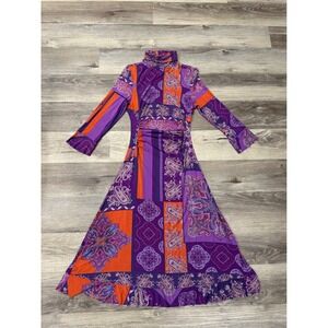 ETRO Paisley Print Long Sleeve Turtleneck Maxi Dress Italy Size 10